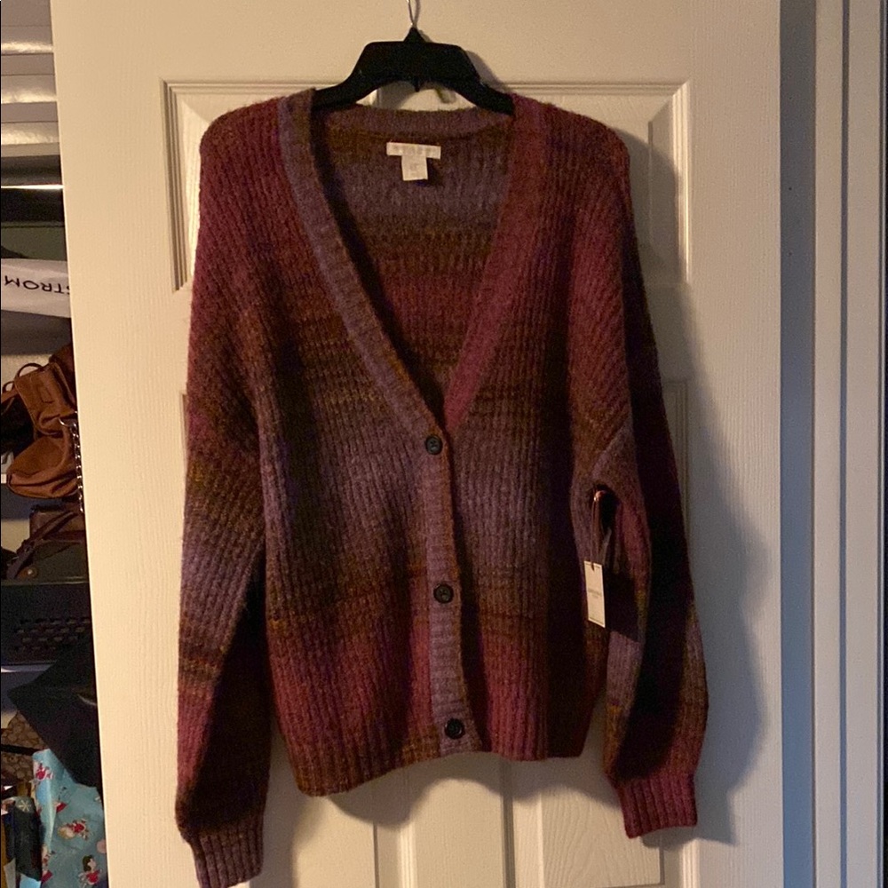 Christian Siriano Multicolor Ribbed V-Neck Cardigan - Plum, Olive, Brown